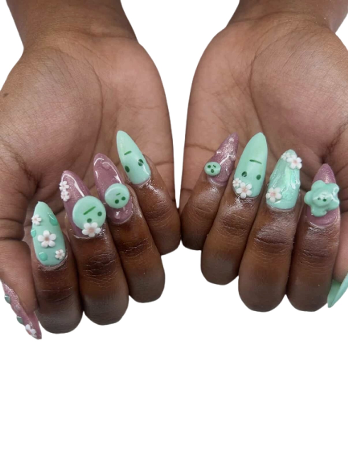 Mint and lavender 3D stiletto nails