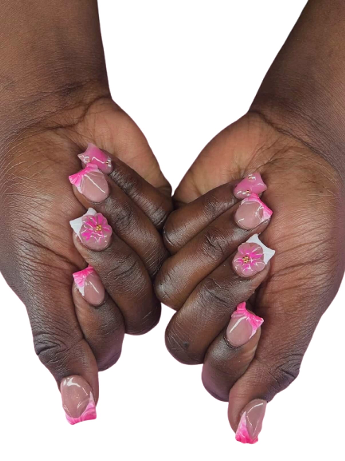 Pink 3D flower and bow nails