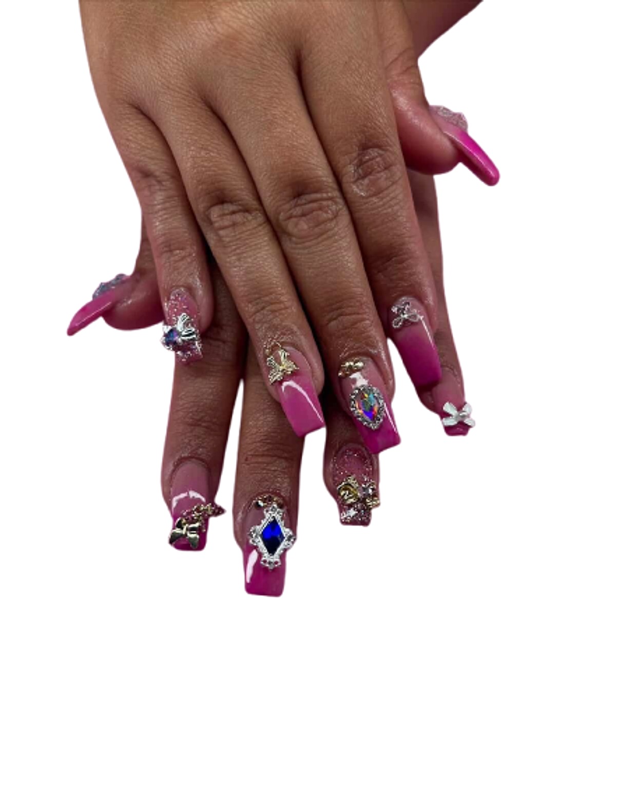 Pink bling butterfly nails