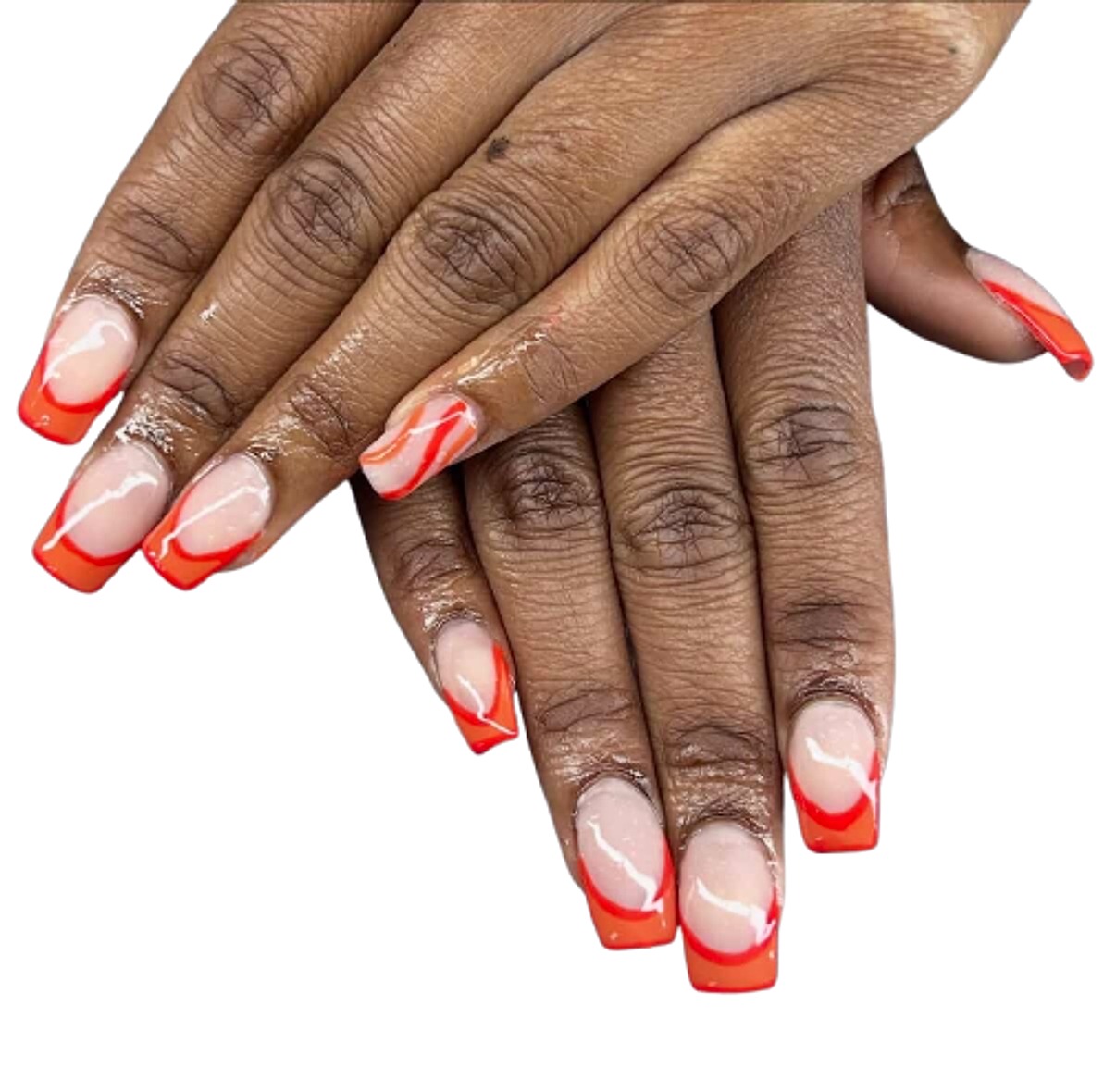 Red French tip square nails